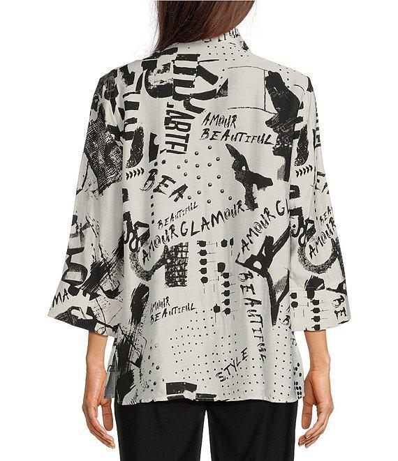 Ali Miles Black White Print Wire Collar 3/4 Sleeve Button Front Tunic Product Image