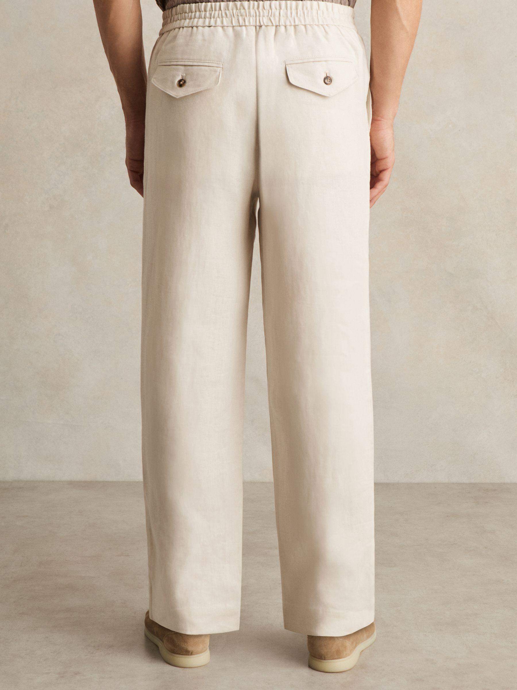 Linen Drawstring Relaxed-Fit Trousers in Stone Product Image