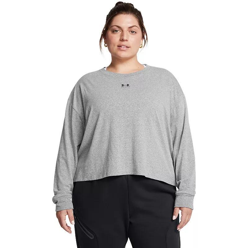 Women's Under Armour Rival Boxy Cropped Long Sleeve Tee, Size: Medium, White Product Image