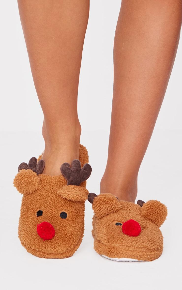 Brown 3D Reindeer Mule Slippers Product Image