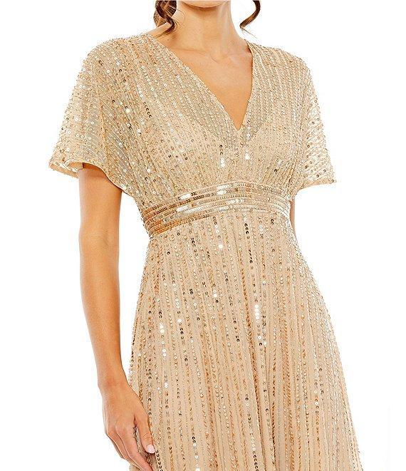 Mac Duggal Flutter Sleeve Embellished Chiffon A-Line Midi Dress Product Image