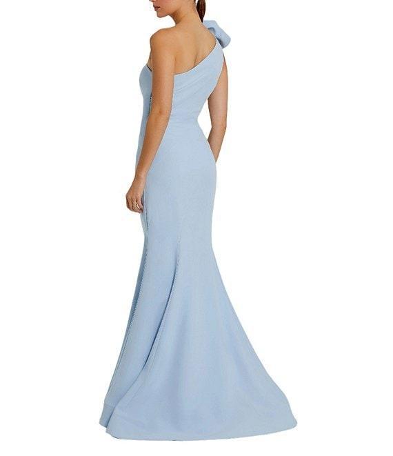 Mac Duggal Crepe One-Shoulder Neck Sleeveless Rosette Mermaid Gown Product Image