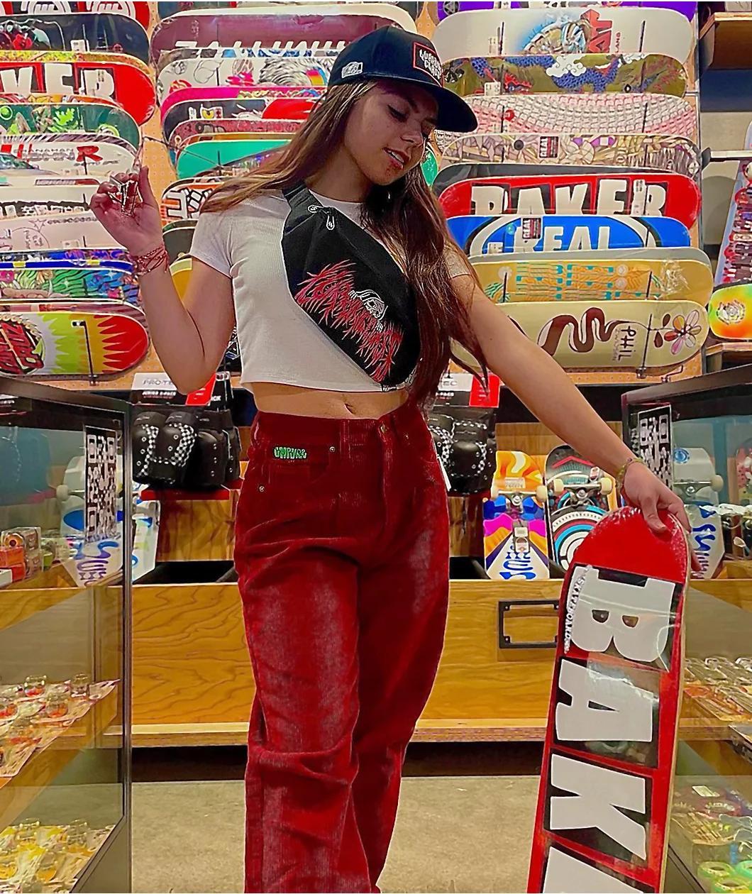 Empyre Tori Pleated Wine Corduroy Skate Pants Product Image