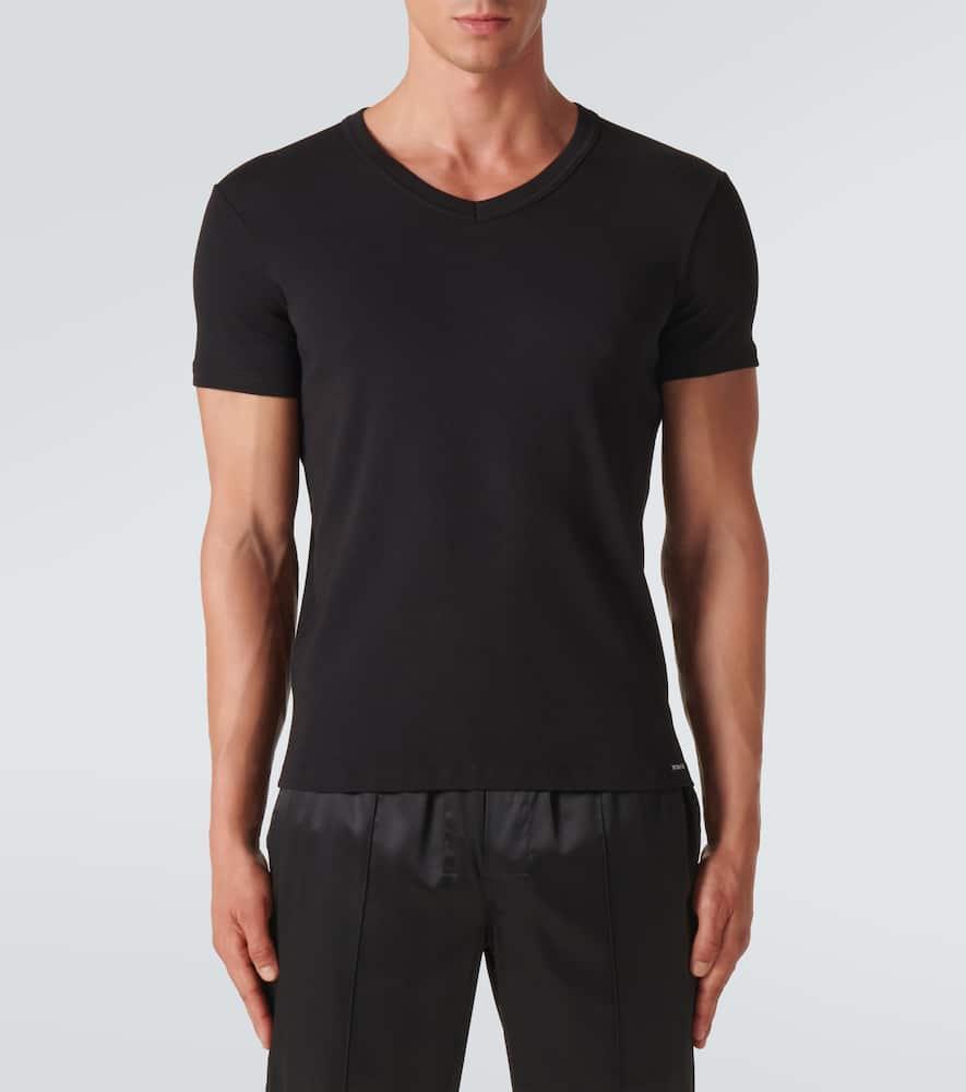 TOM FORD Black Basic Crewneck T-shirt With Tonal Stitching In Cotton Blend Man Product Image