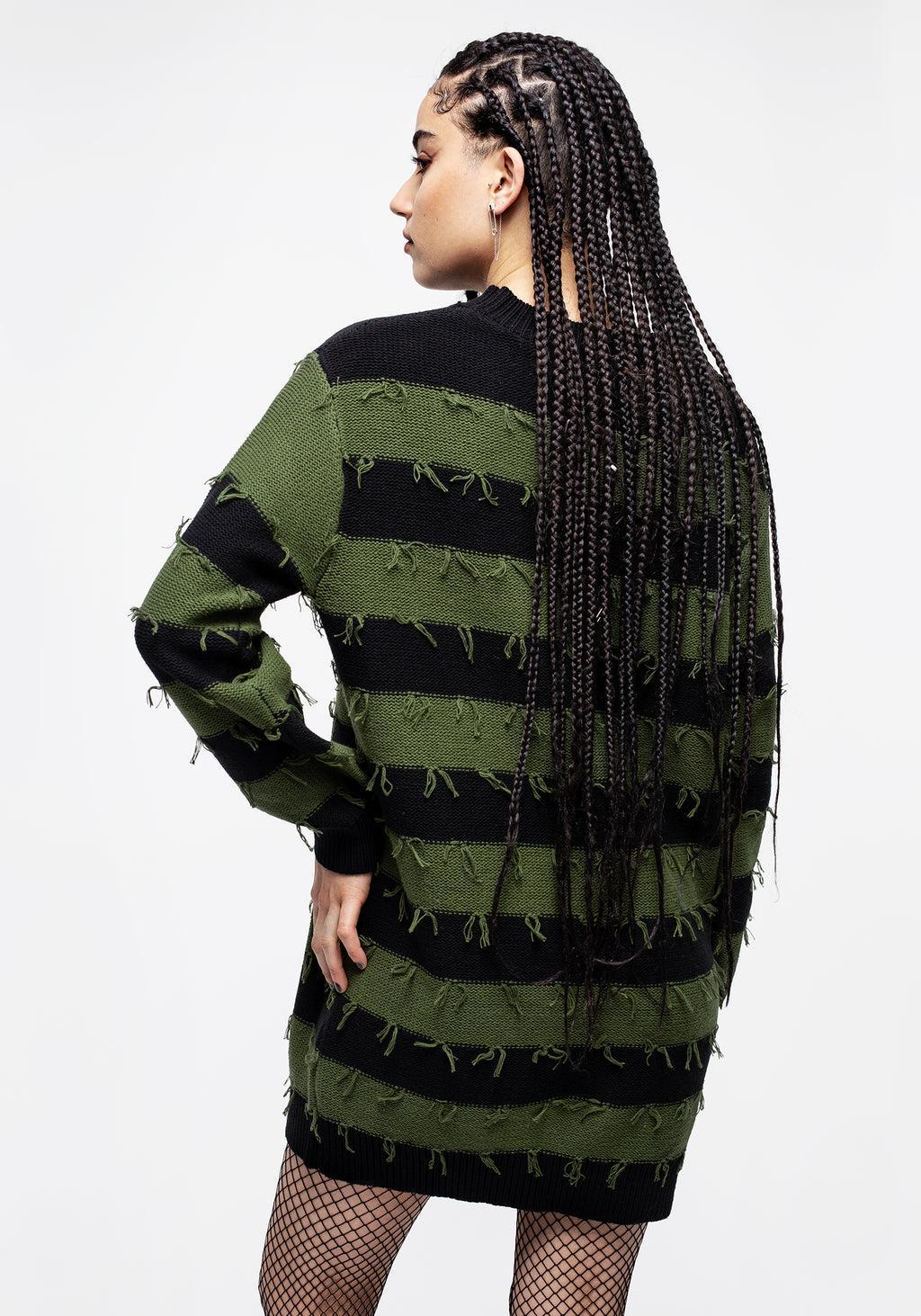 Nancy Stripe Oversized Sweater - Green and Black Product Image