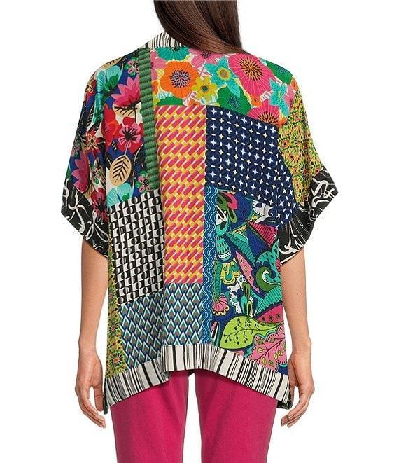 John Mark Patch Print Collared Short Sleeve Button Front Tunic Product Image