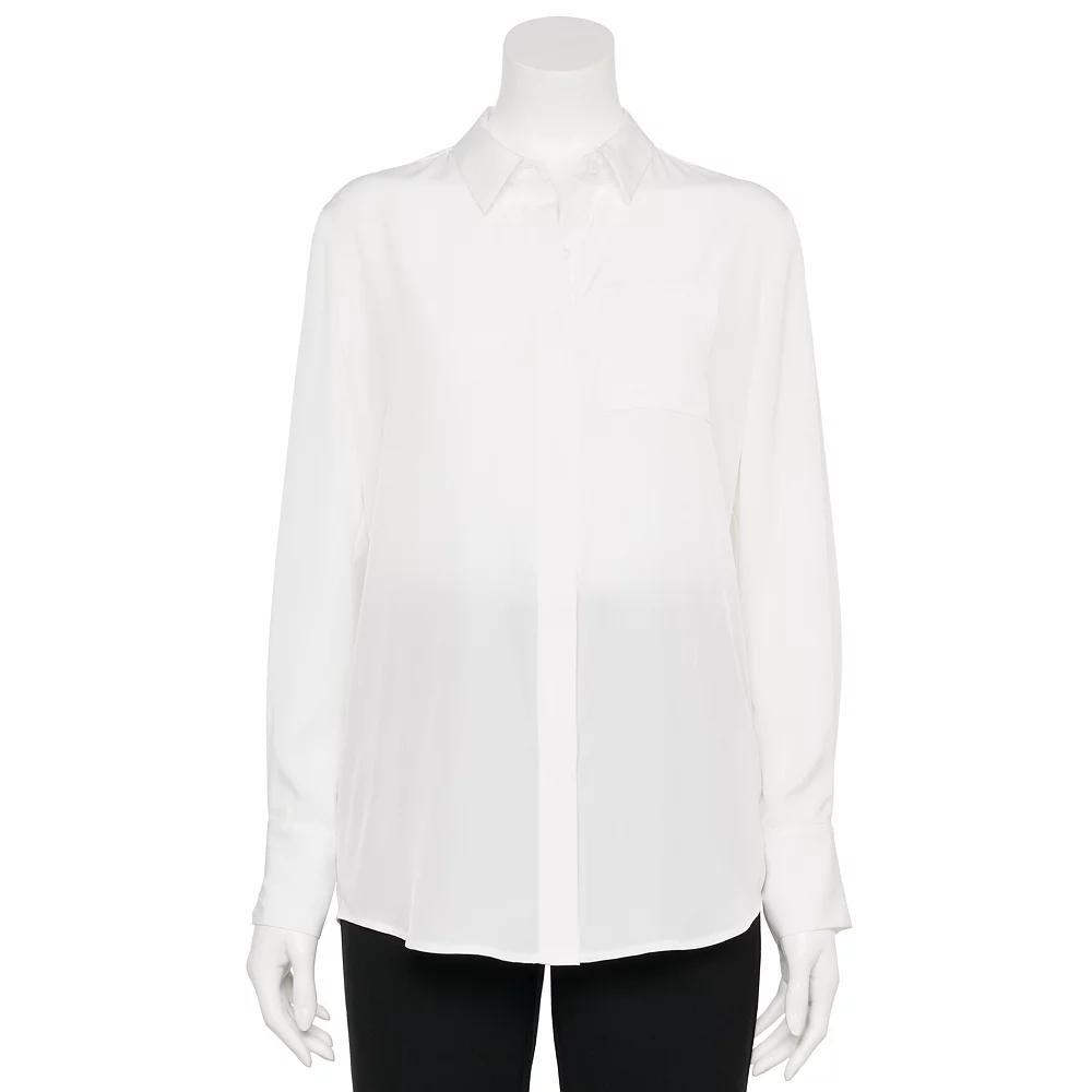 Women's Nine West Adaptive Magnetic Closure Drapey Satin Long Sleeve Shirt,  Product Image