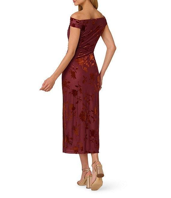Adrianna Papell Off-The-Shoulder Burnout Velvet Midi Dress Product Image