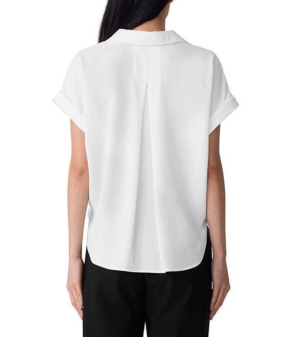 Eileen Fisher Textured Matte Jersey Knit Notch Collar Cap Sleeve Top Product Image