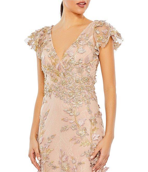 Mac Duggal Beaded Embroidered V-Neck Flutter Sleeve Gown Product Image