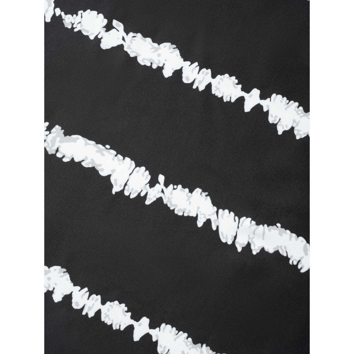 Plus Size Contrast Striped U Neck Pleated Swim Top Women's Swimwear Black Beach Pleated High stretch Bodycon U-neck Curve Swim Tops BloomChic 28/5X Product Image