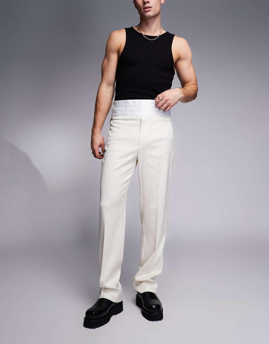 ASOS DESIGN smart straight leg cummerbund pants in cream Product Image