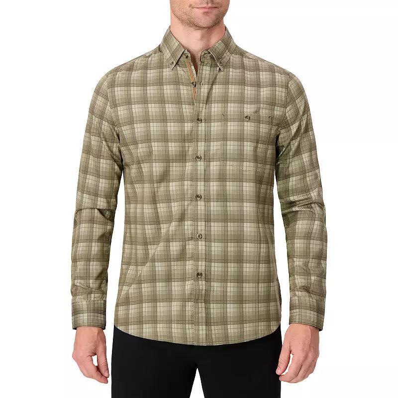Men's Report Collection Long Sleeve Stretch Modal Plaid Woven Button-Down Shirt, Size: Medium, Grey Plaid Product Image