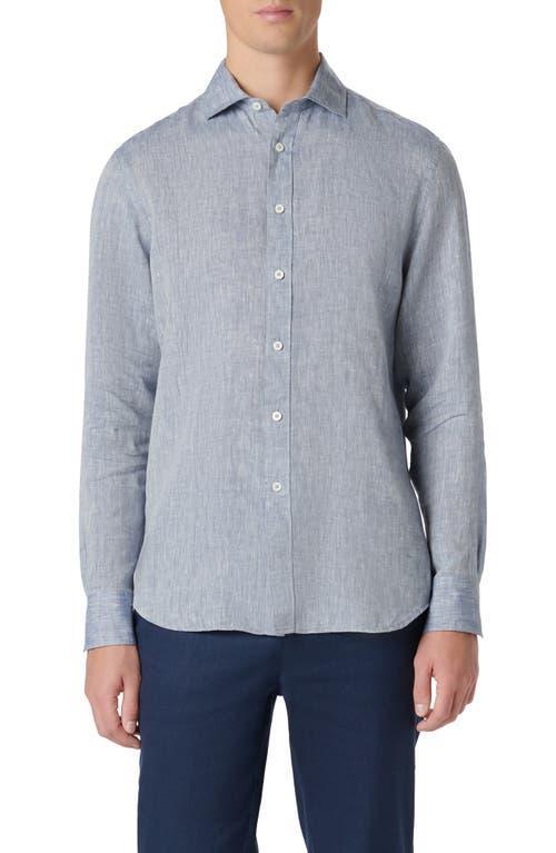 Mens Solid Linen Shaped Sport Shirt Product Image