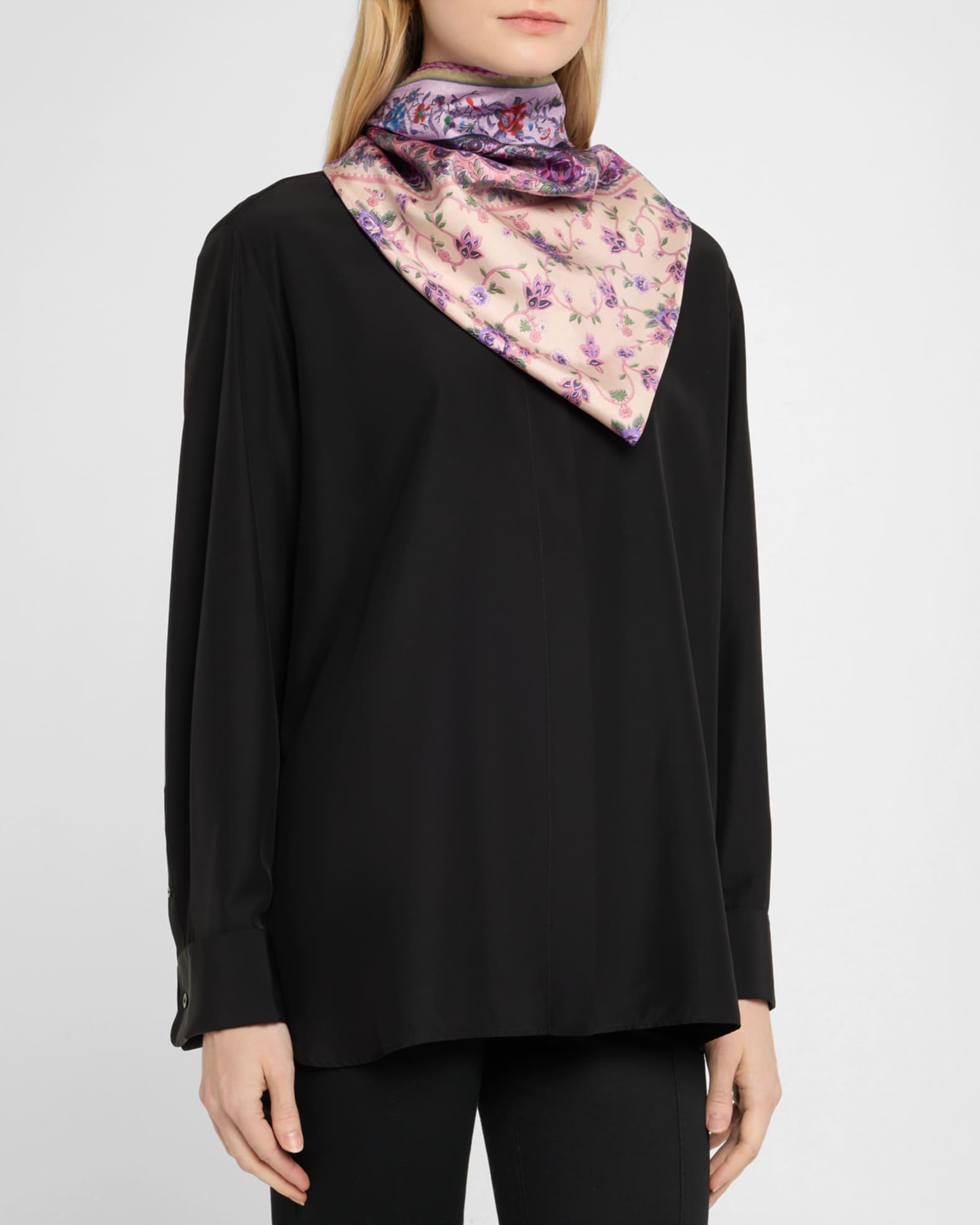 Multi-Color Floral Silk Square Scarf  Product Image