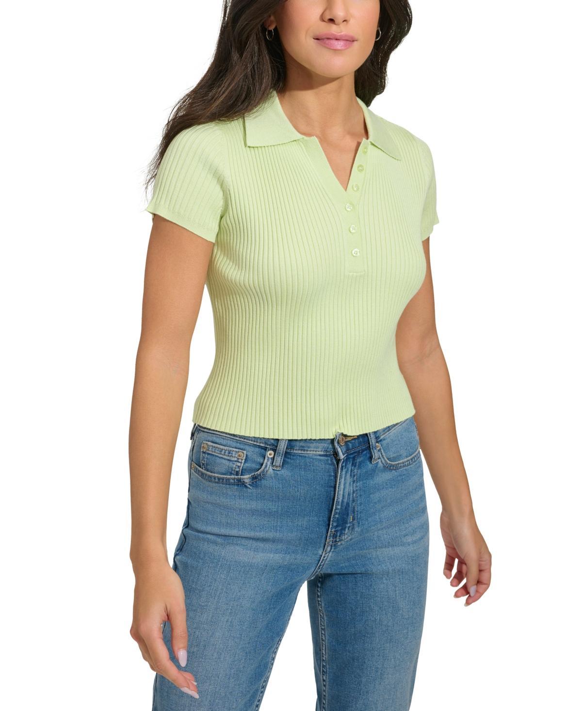 Calvin Klein Jeans Womens Ribbed Short-Sleeve Polo Shirt Product Image