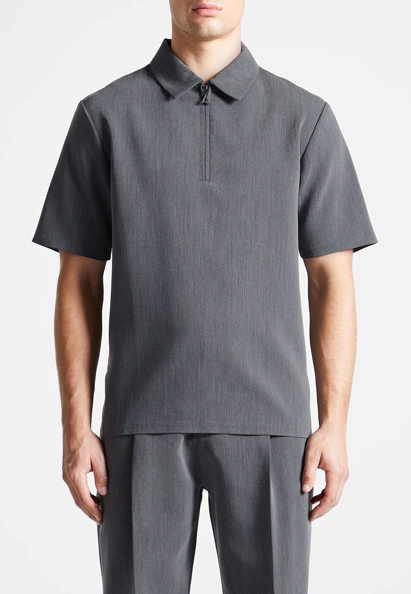 Tailored Zip Polo Top - Dark Grey Male Product Image