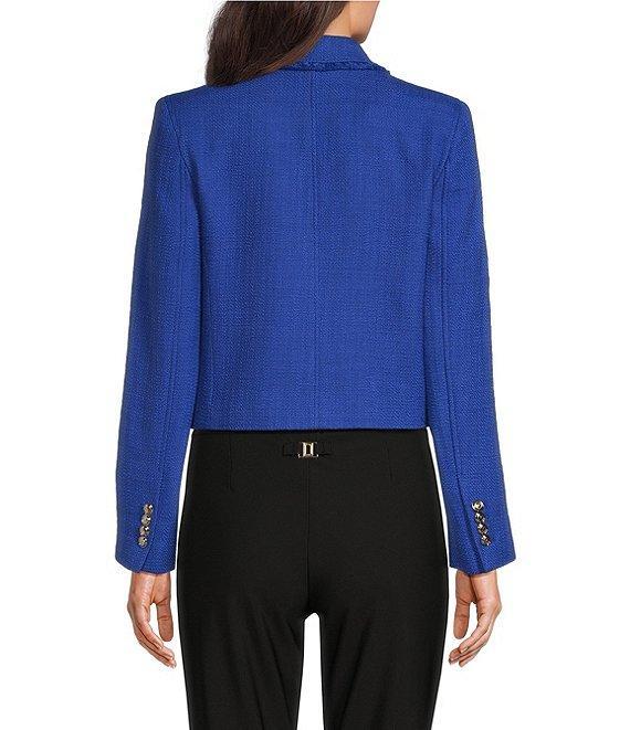KARL LAGERFELD PARIS Tweed Notch Lapel Long Sleeve Flap Pocket Two-Button Cropped Jacket Product Image