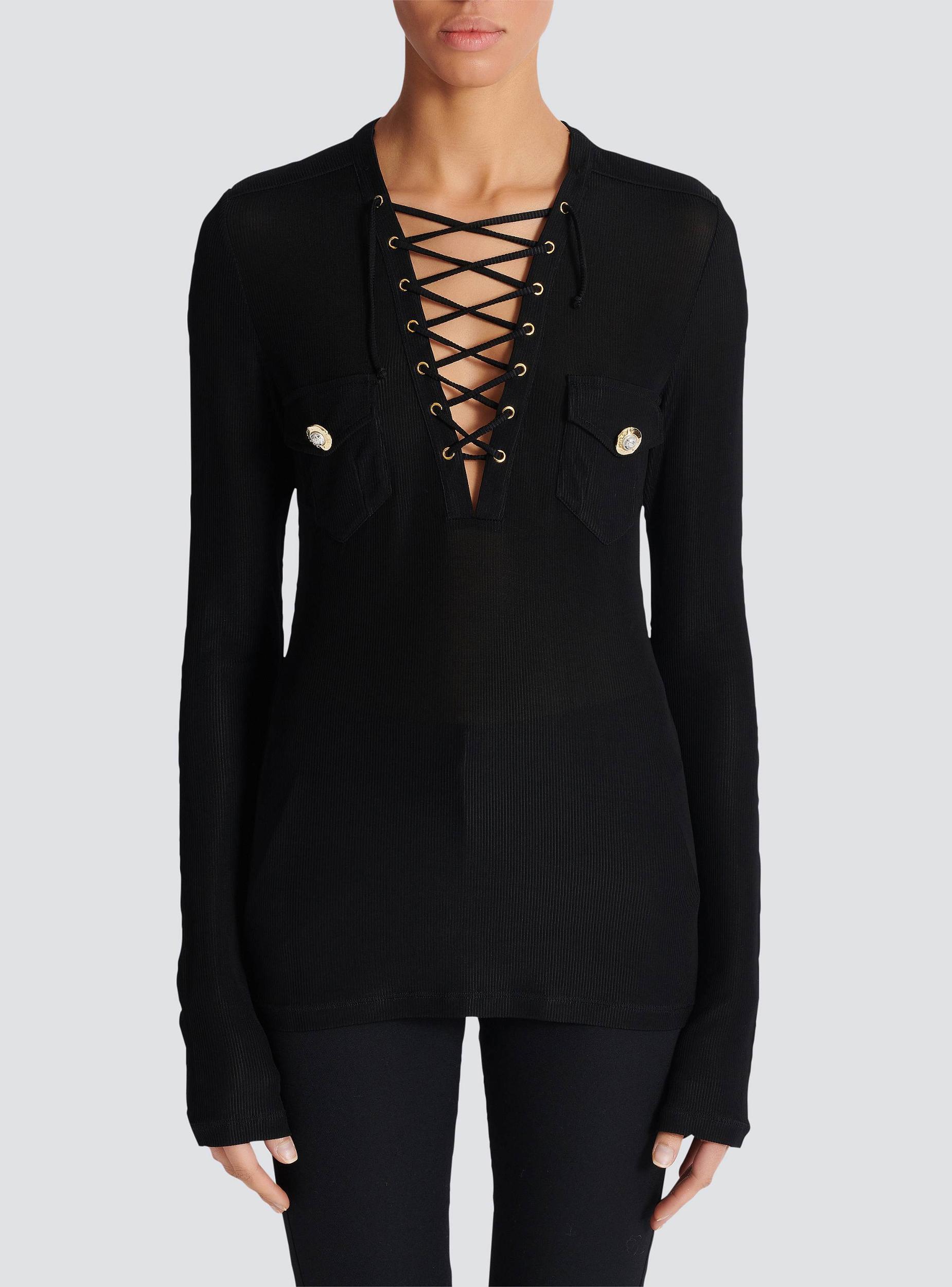 Long-sleeved lace-up top Product Image
