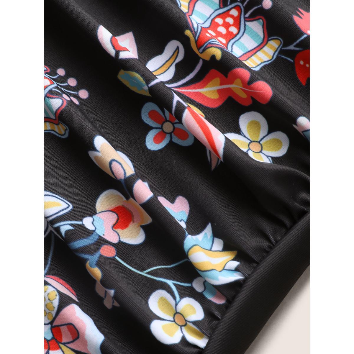 Plus Size Boho Print Surplice Neck Ruched One Piece Swimsuit Women's Swimwear Indigo Beach Gathered Curve Bathing Suits High stretch One Pieces BloomChic 28/5X Product Image