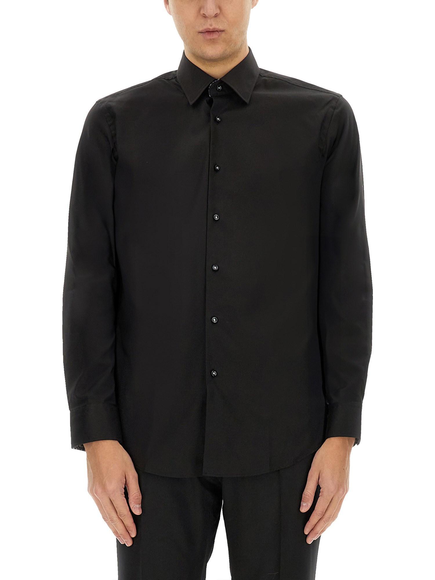 HUGO BOSS Regular Fit Cotton Poplin Shirt In Black Product Image