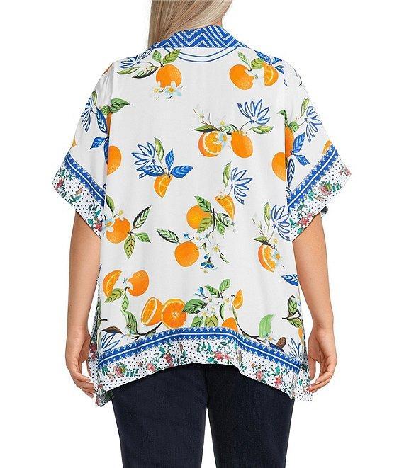 John Mark Plus Size Tropical Fruit Point Collar Short Sleeve Wide Tunic Product Image