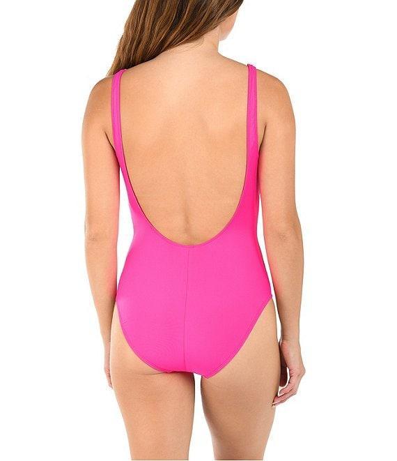 Citrus Solid Square Neck Open Back Tank One Piece Swimsuit Product Image