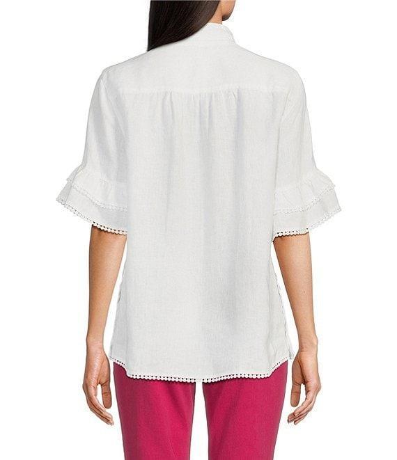 John Mark Embroidery Wire Neck Elbow Length Sleeve Hi-Low Hem Tunic Product Image