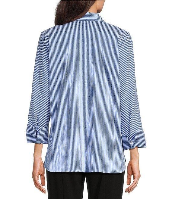 Ali Miles Crinkle Stripe Y Neckline Cuffed 3/4 Sleeve Top Product Image