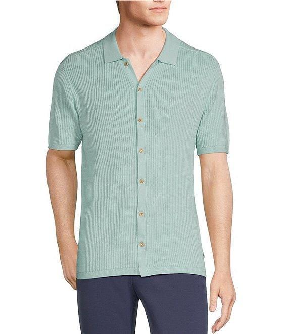 Rowm Tourister Short Sleeve Chunky Twill Sweater Button Front Shirt Product Image