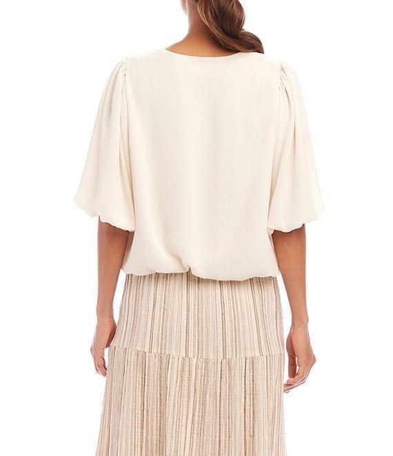 Karen Kane Silky Crepe V-Neck Short Puff Sleeve Top Product Image