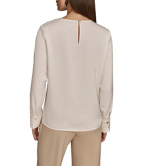 Donna Karan Satin Gold Hardware Keyhole V-Neck Long Sleeve Top Product Image