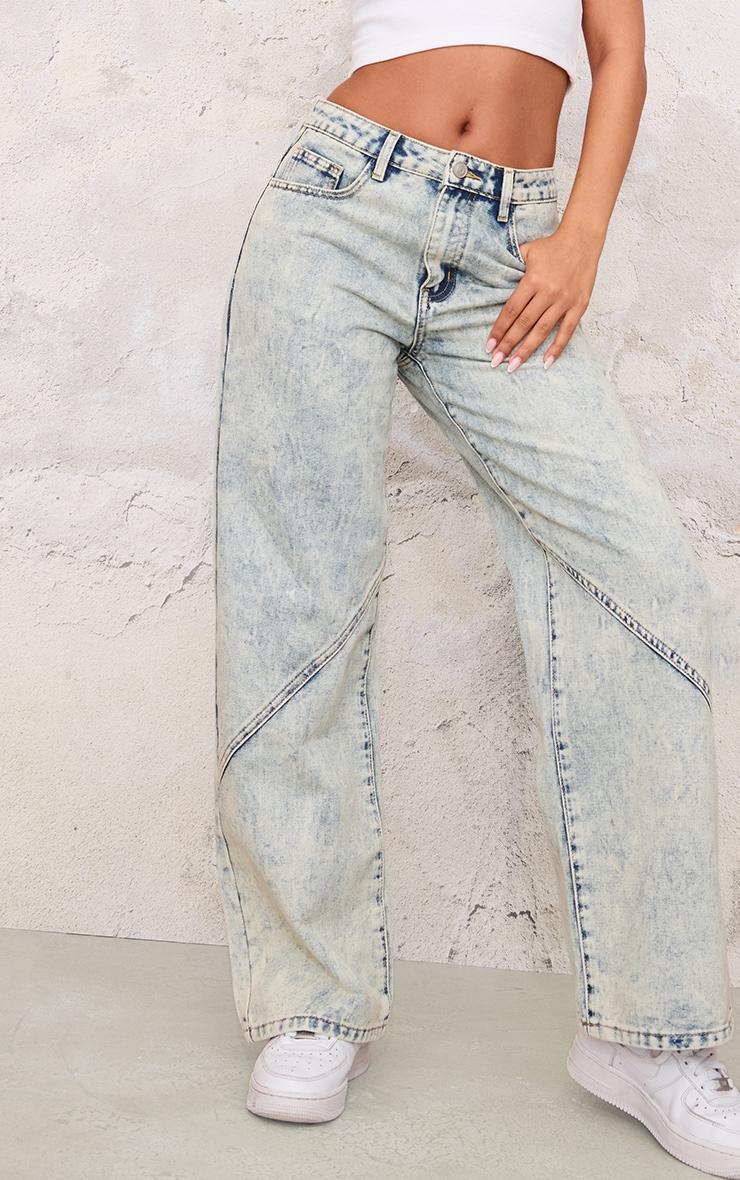 Petite Vintage Wash Denim Seam Detail Straight Leg Jeans Product Image