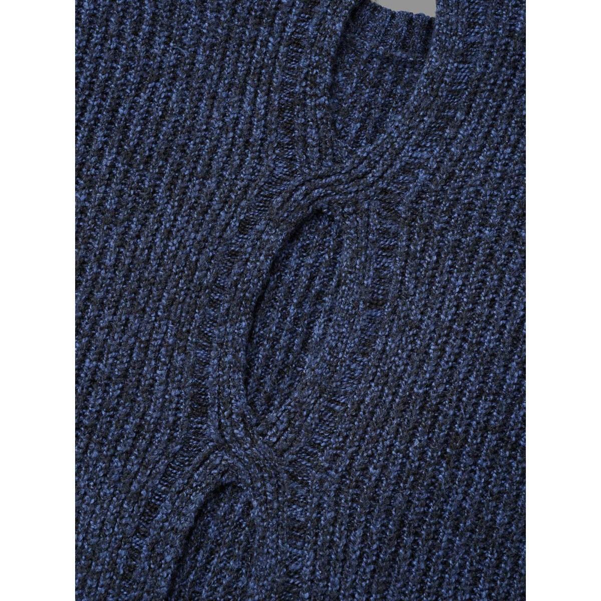 Plus Size Back Cut-Out Textured Drop Shoulder Sleeve Pullover Indigo Women Casual Loose Long Sleeve Round Neck Everyday Pullovers BloomChic 18-20/2X Product Image