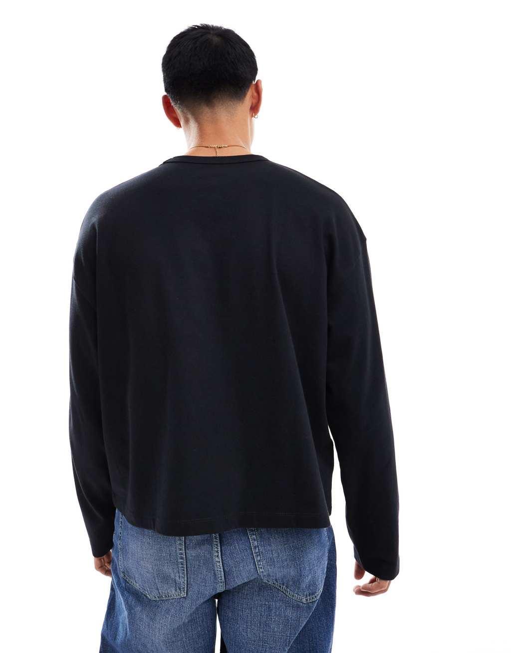 ASOS DESIGN essential heavyweight oversized boxy long sleeve t-shirt 240gsm in black Product Image