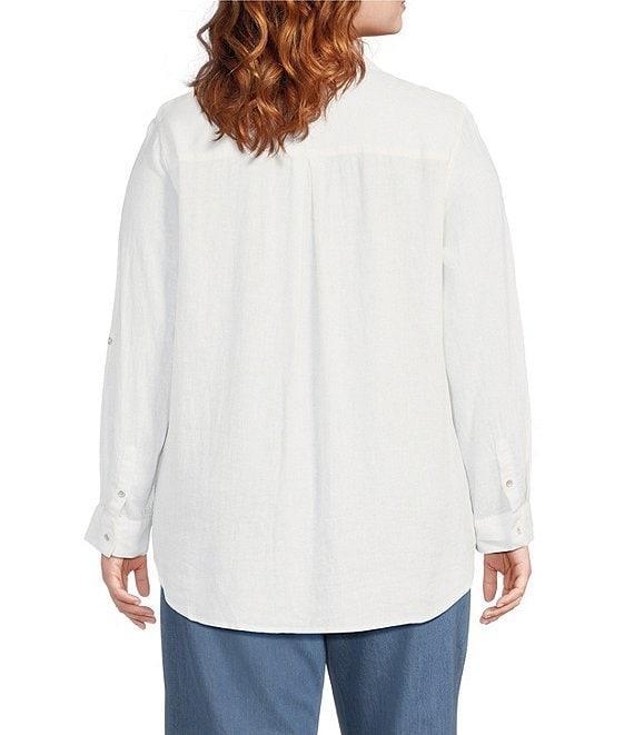 Westbound Plus Size 3/4 Roll-Tab Sleeve Point Collar Y-Neck Button Front Shirt Product Image