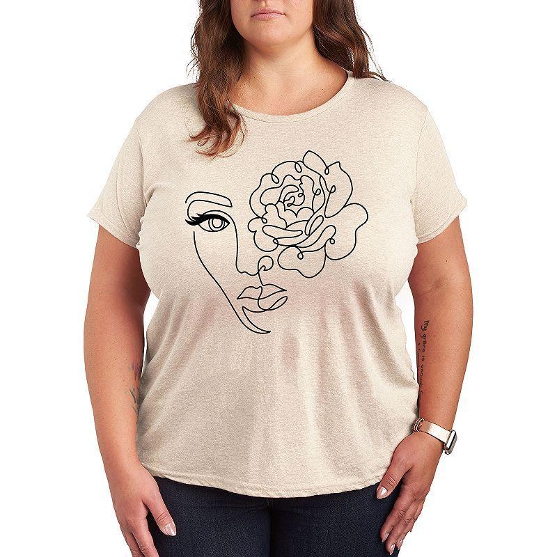 Plus Line Floral Face Graphic Tee, Women's, Size: 3XL, Beige Product Image