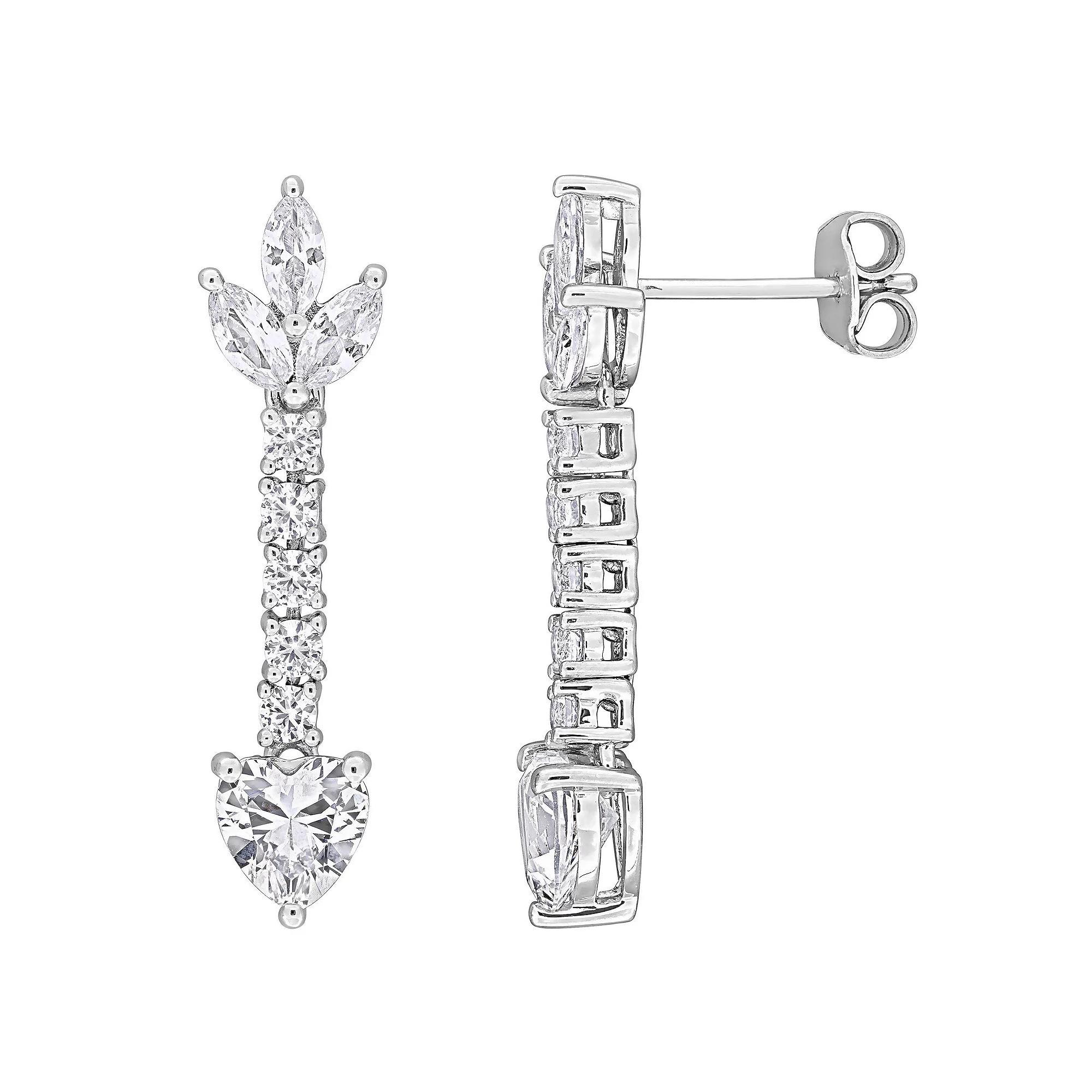 Stella Grace Sterling Silver Lab-Created White Sapphire Heart Drop Earrings, Women's Product Image