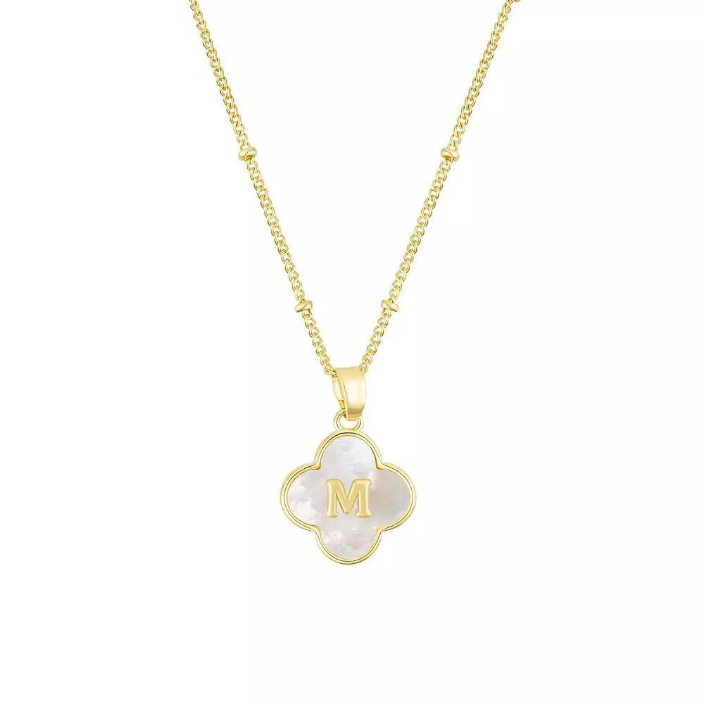Adornia 14k Gold Plated Mother-of-Pearl Initial Clover Necklace, Women's,  Product Image