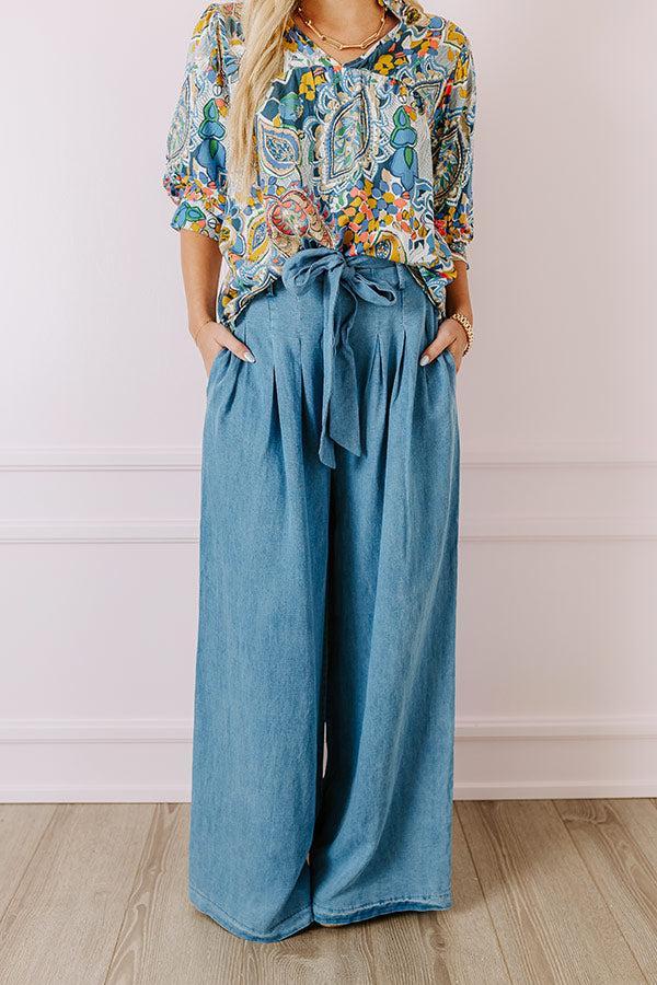 The Serena High Waist Chambray Pants in Medium Wash Product Image