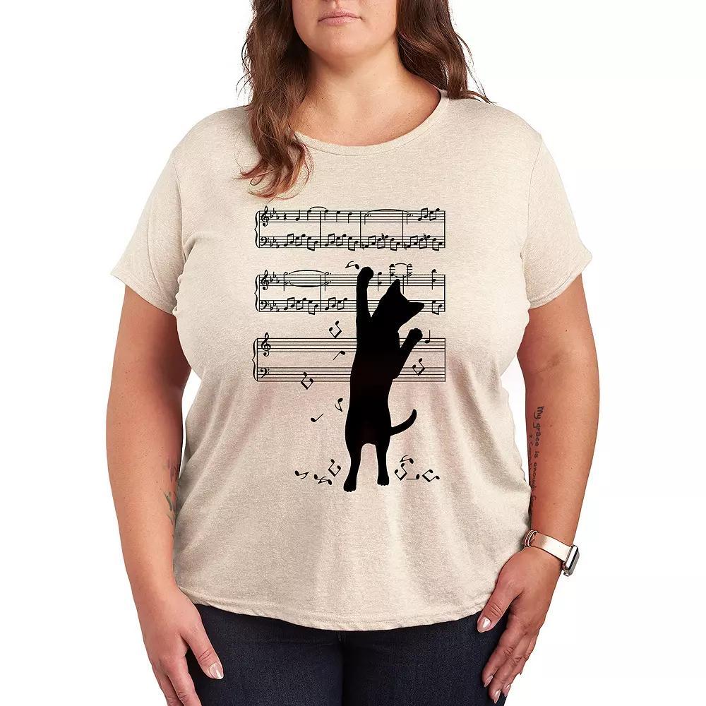 Plus Cat Playing Music Graphic Tee, Women's, Size: 3XL, Beige Product Image