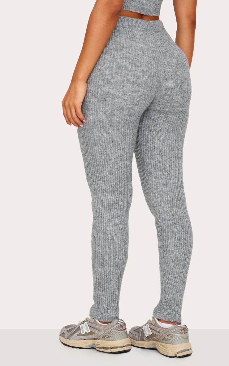 Petite Grey Marl Rib Knit Leggings Product Image
