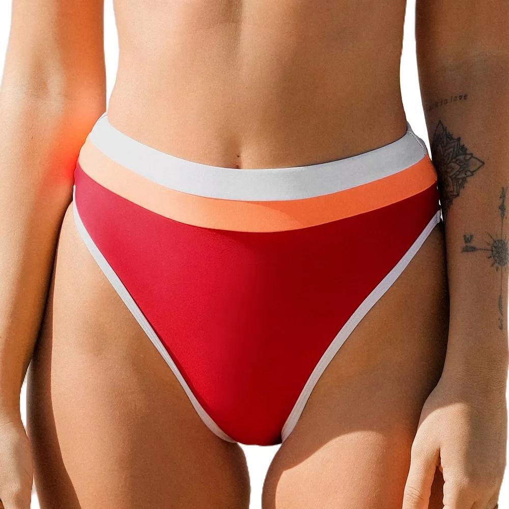 Women's Cupshe Striped Cheeky High Waisted Bikini Bottoms, Size: Medium, Red Product Image
