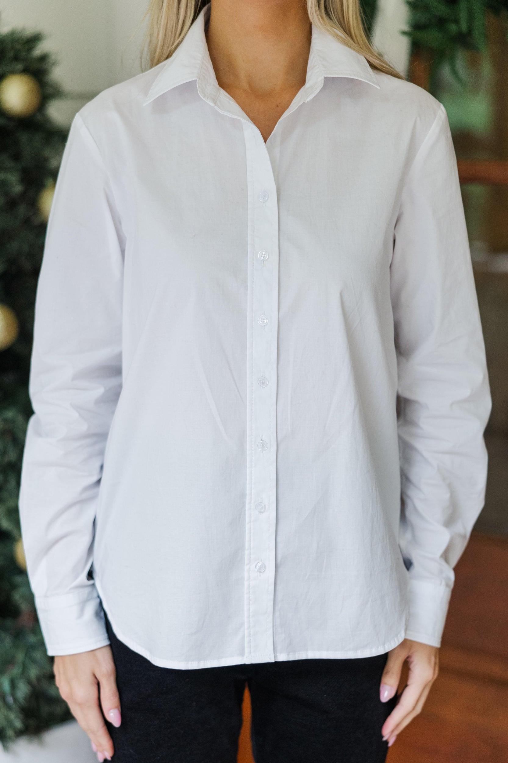 Just For You White Button Down Blouse Female Product Image