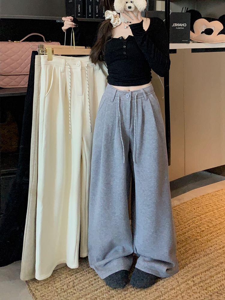 High Rise Plain Wide Leg Pants Product Image