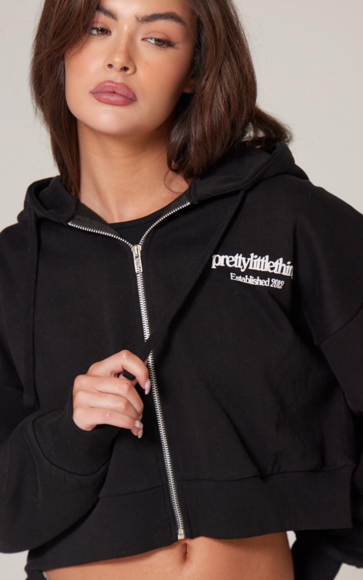 PRETTYLITTLETHING Black Premium Print Zip Front Hoodie Product Image