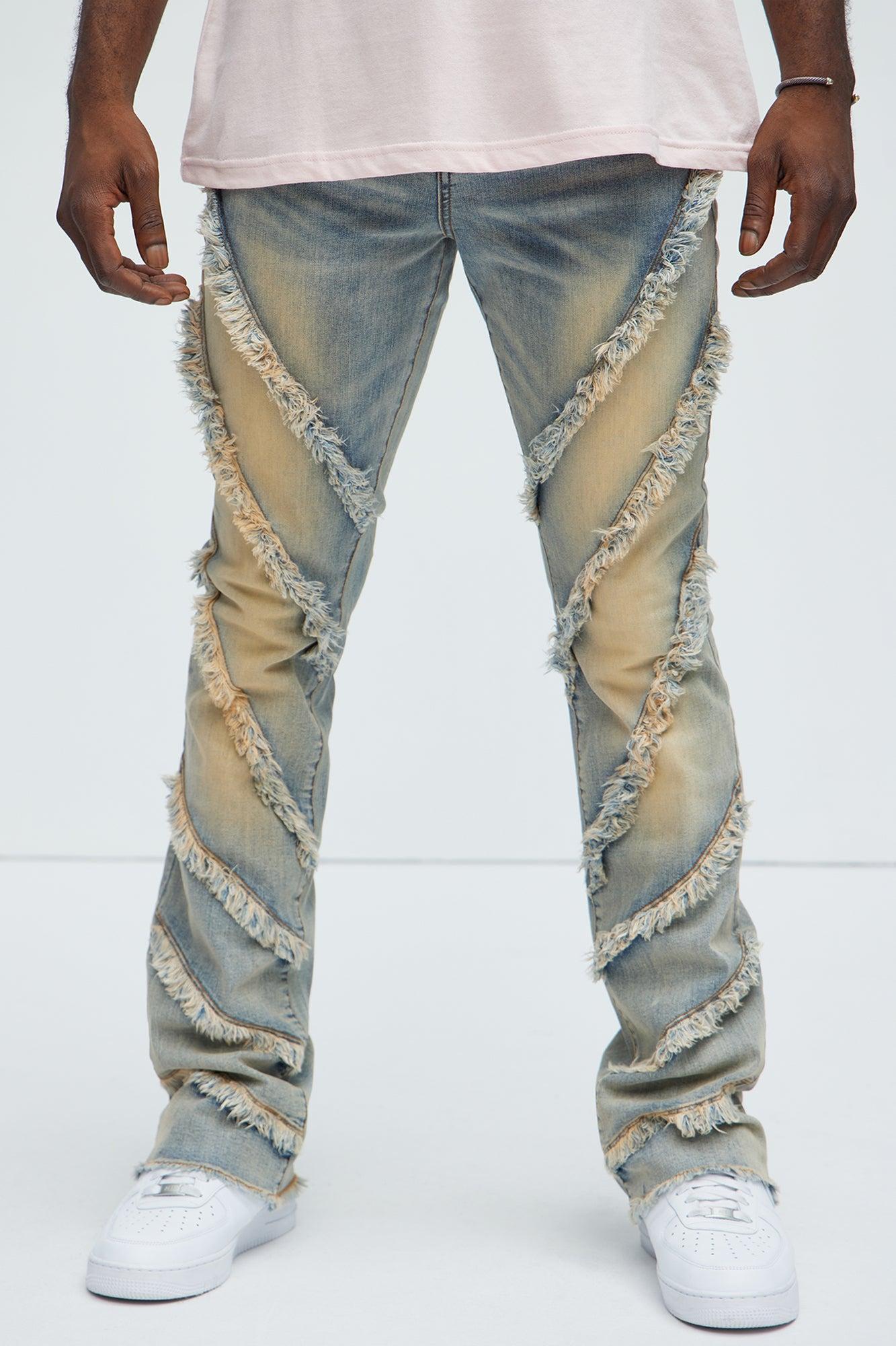 Slanted Fray Stacked Skinny Flare Jeans - Vintage Wash Product Image