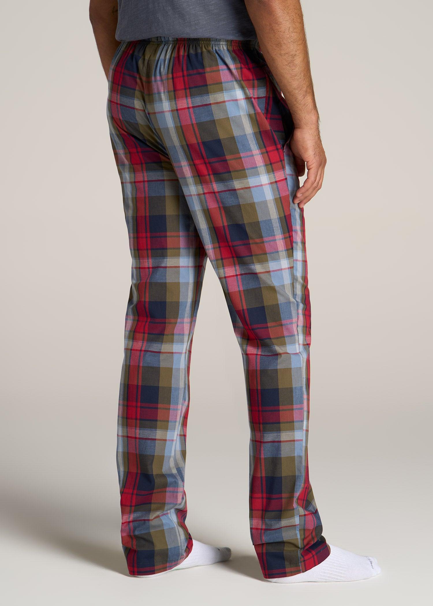 Woven Pajama Pants for Tall Men in Blue & Green Plaid Product Image