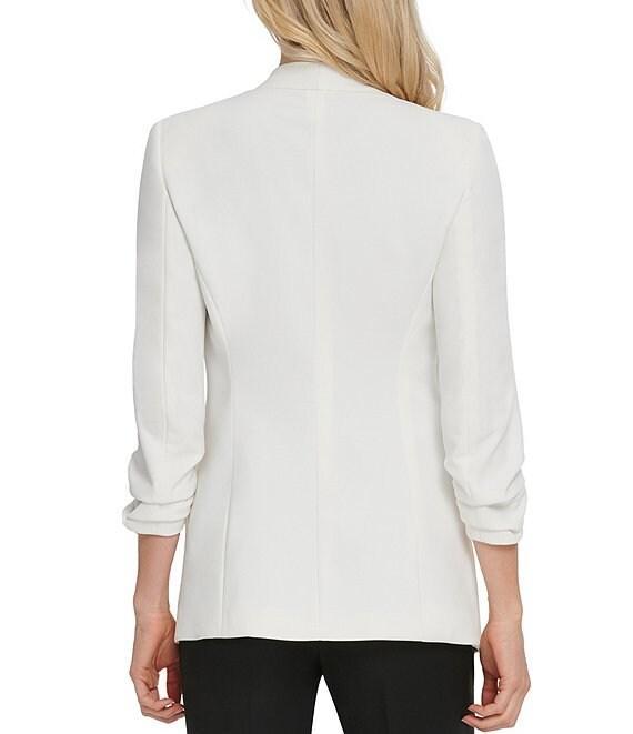 DKNY by Donna Karan Scuba Crepe Ruched 3/4 Ruched Sleeve Open Front Jacket Product Image