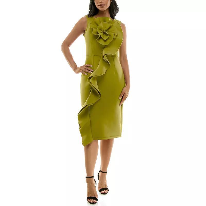 Women's Nina Leonard Oversized Ruffle Floral Dress, Size: Medium, Green Product Image